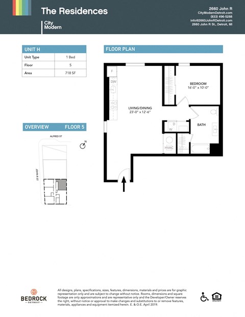 Floor plan for 1 bed, 1 bath, 718 sqft